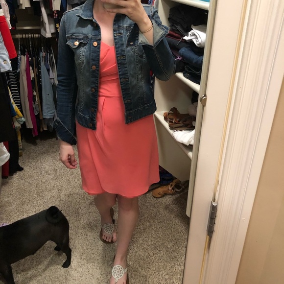 Bright pink/coral strapless chiffon dress - Picture 3 of 3